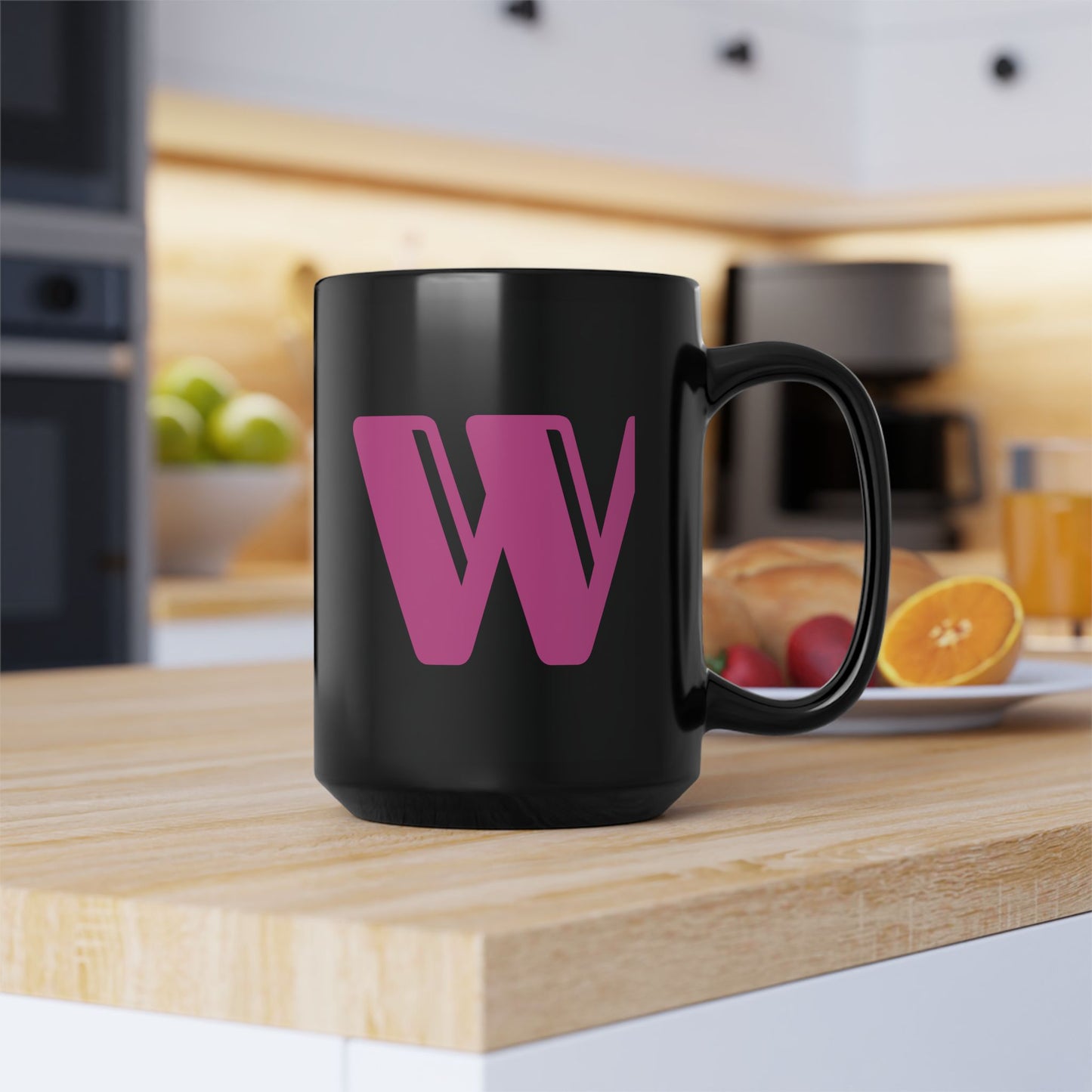 Mug Hot Pink Initial Black "W"
