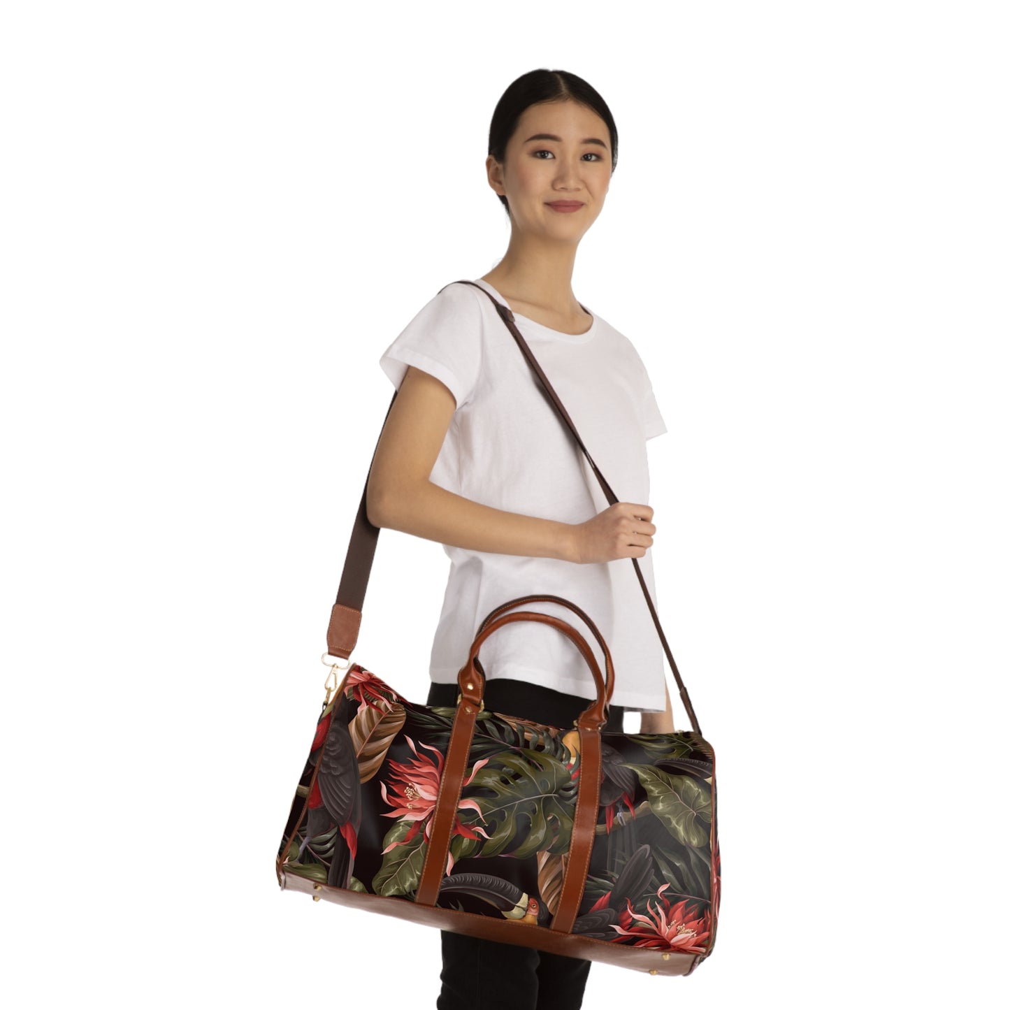 Floral Travel Bag, Waterproof Tote Bag for Travel, Cute Flower Design Bag, Women's Weekend Bag, Floral Beach Bag