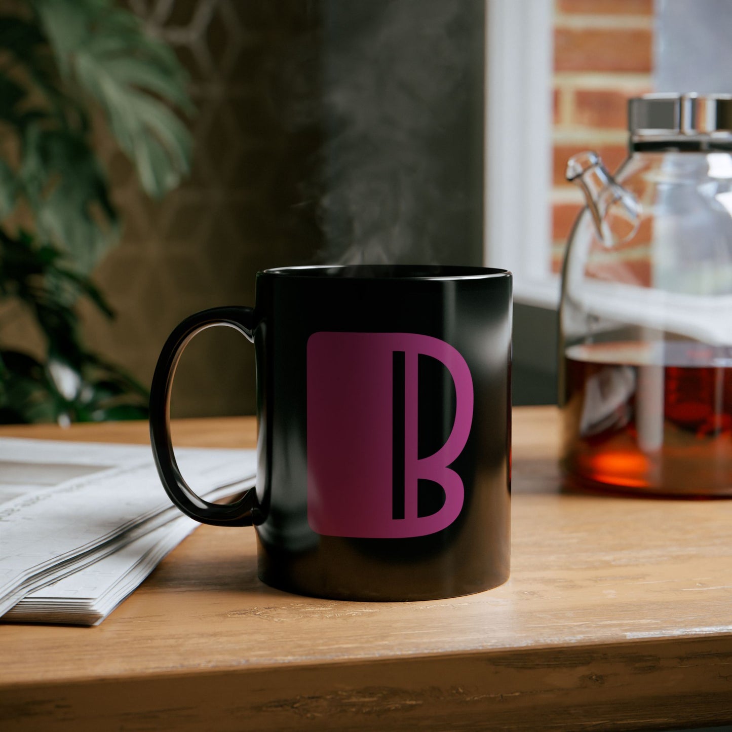 Mug Hot Pink Initial Black "B"