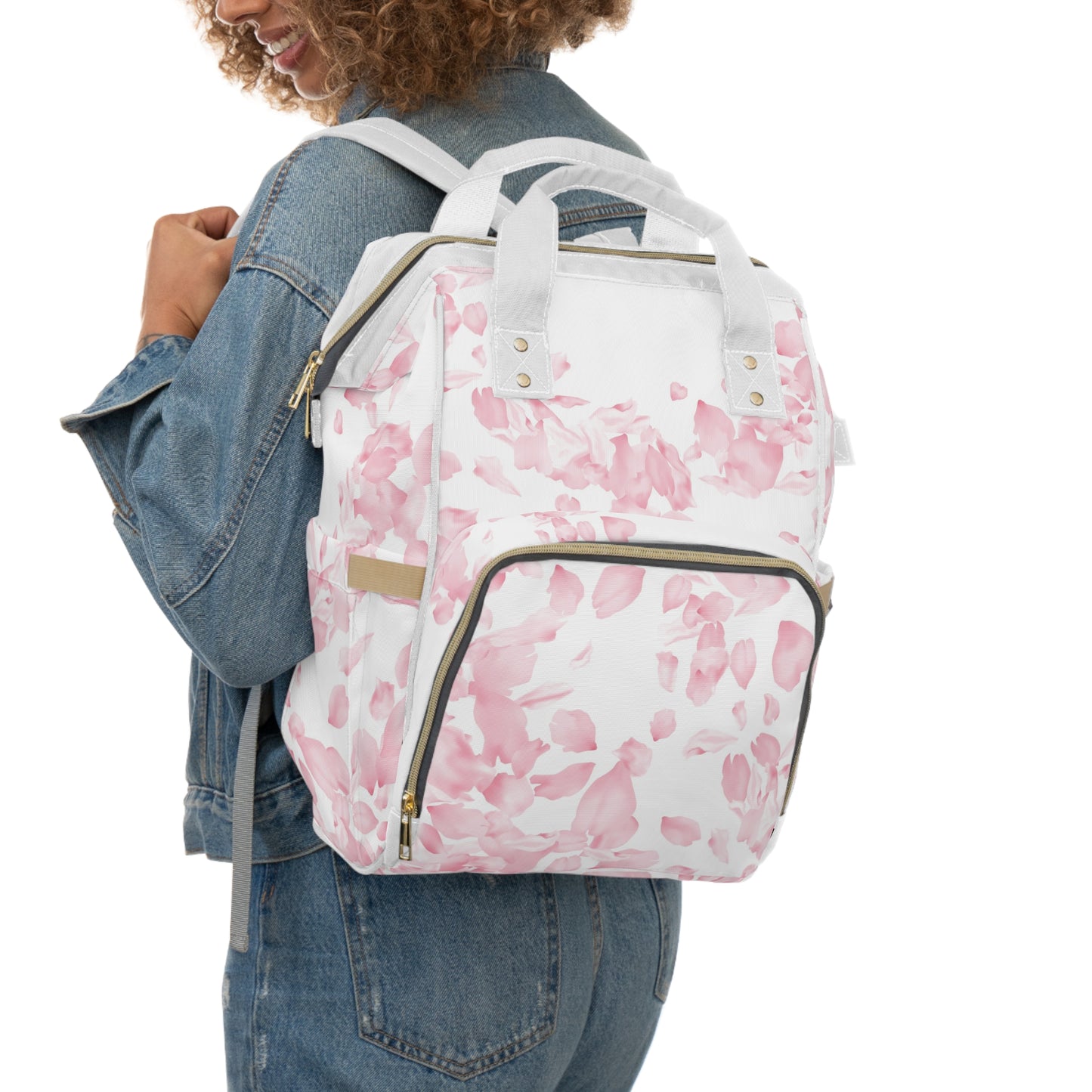 Pink Rose Petals Multifunctional Diaper Backpack
