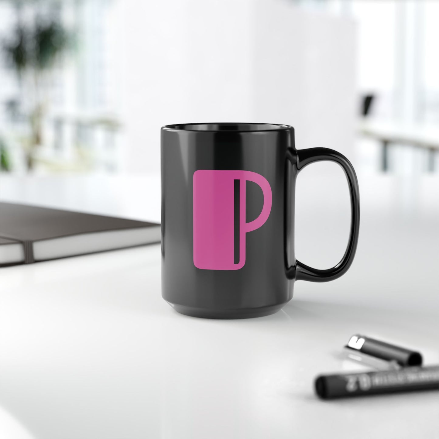 Mug Hot Pink Initial Black "P"