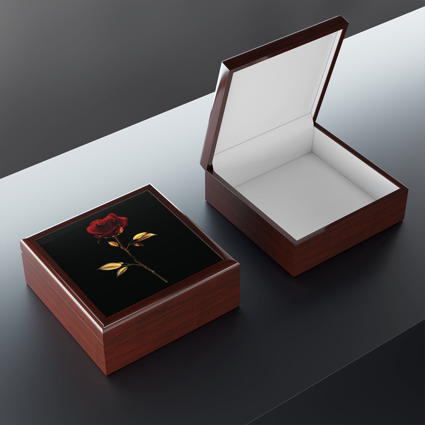 Jewelry Box Single Red Rose Design