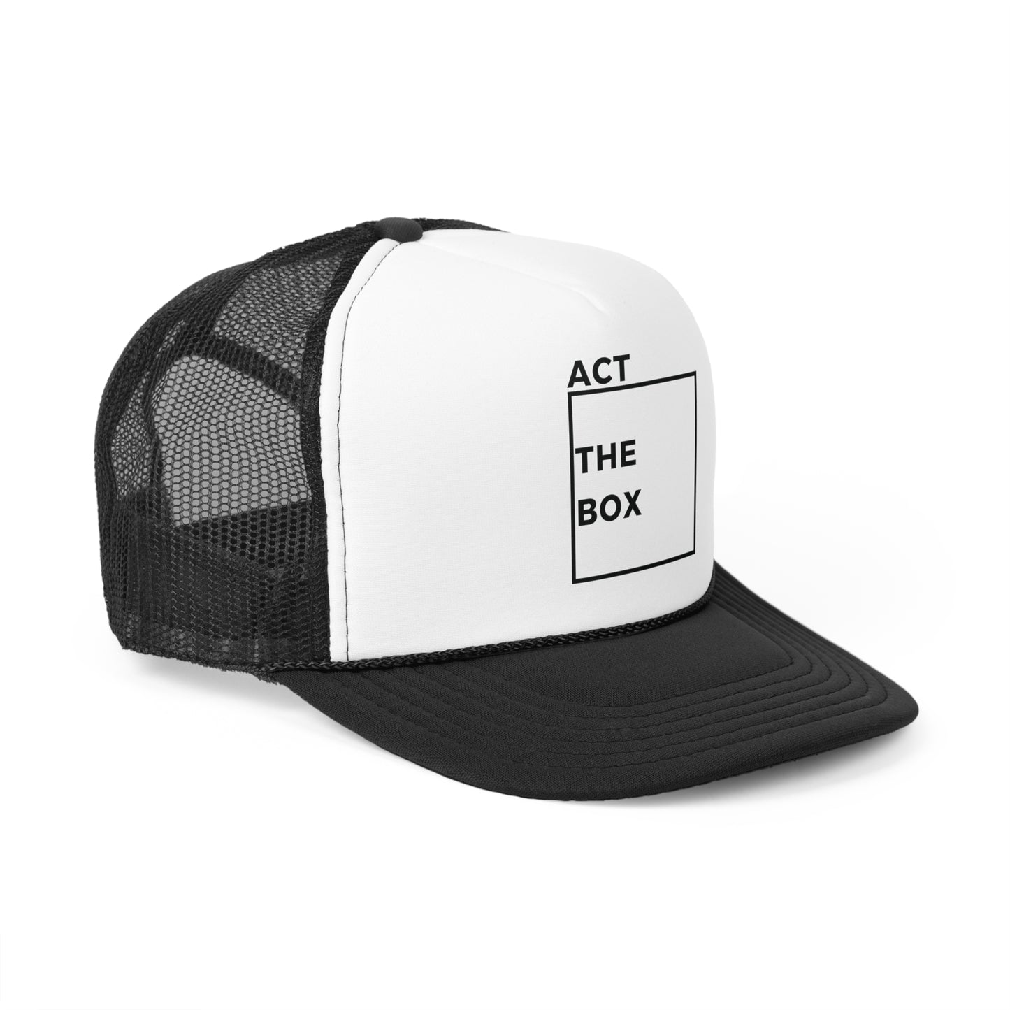 Act Outside the Box Trucker Cap - Gift for Activist - Social Justice Advocate - Unisex - Polyester - Adjustable - Black and White