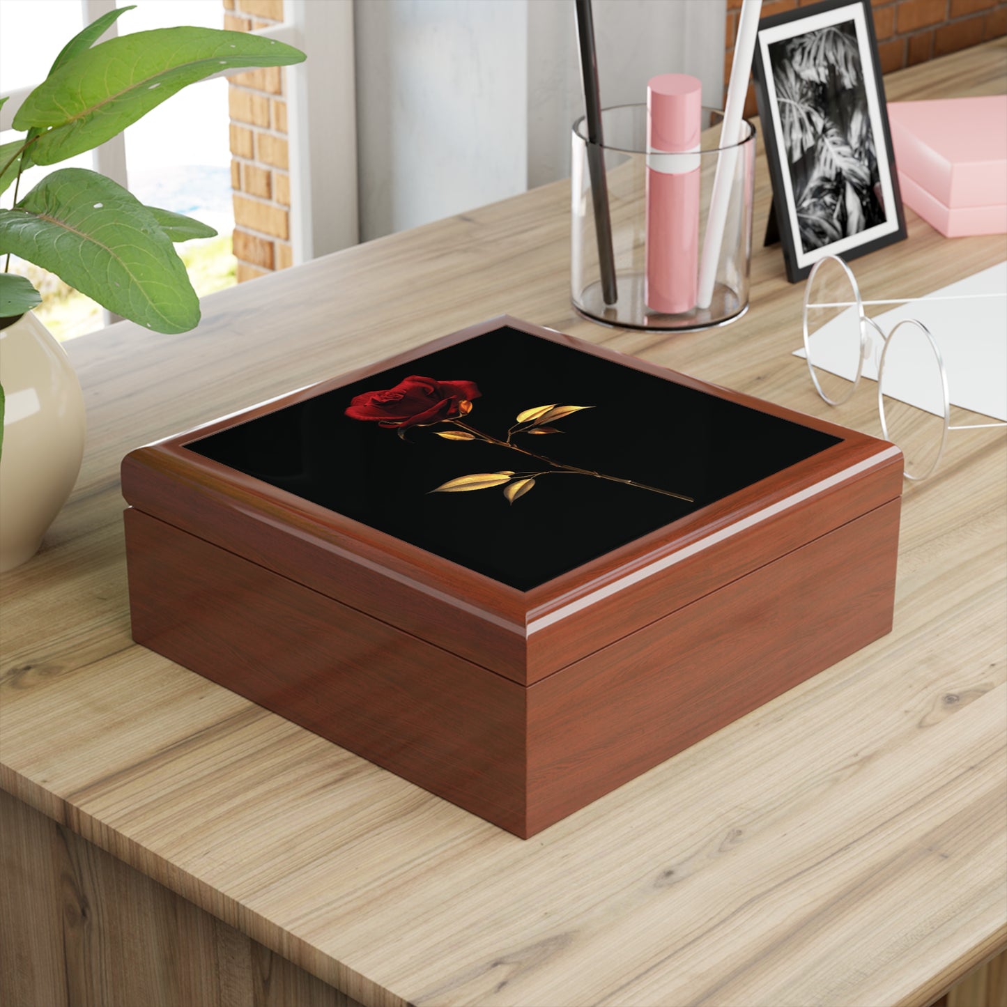 Jewelry Box Single Red Rose Design