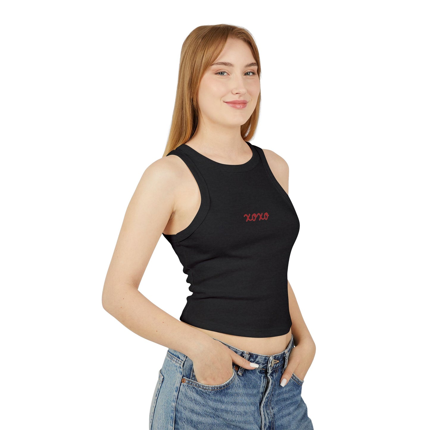 Crop Racer Tank Top xoxo Hugs and Kisses Design