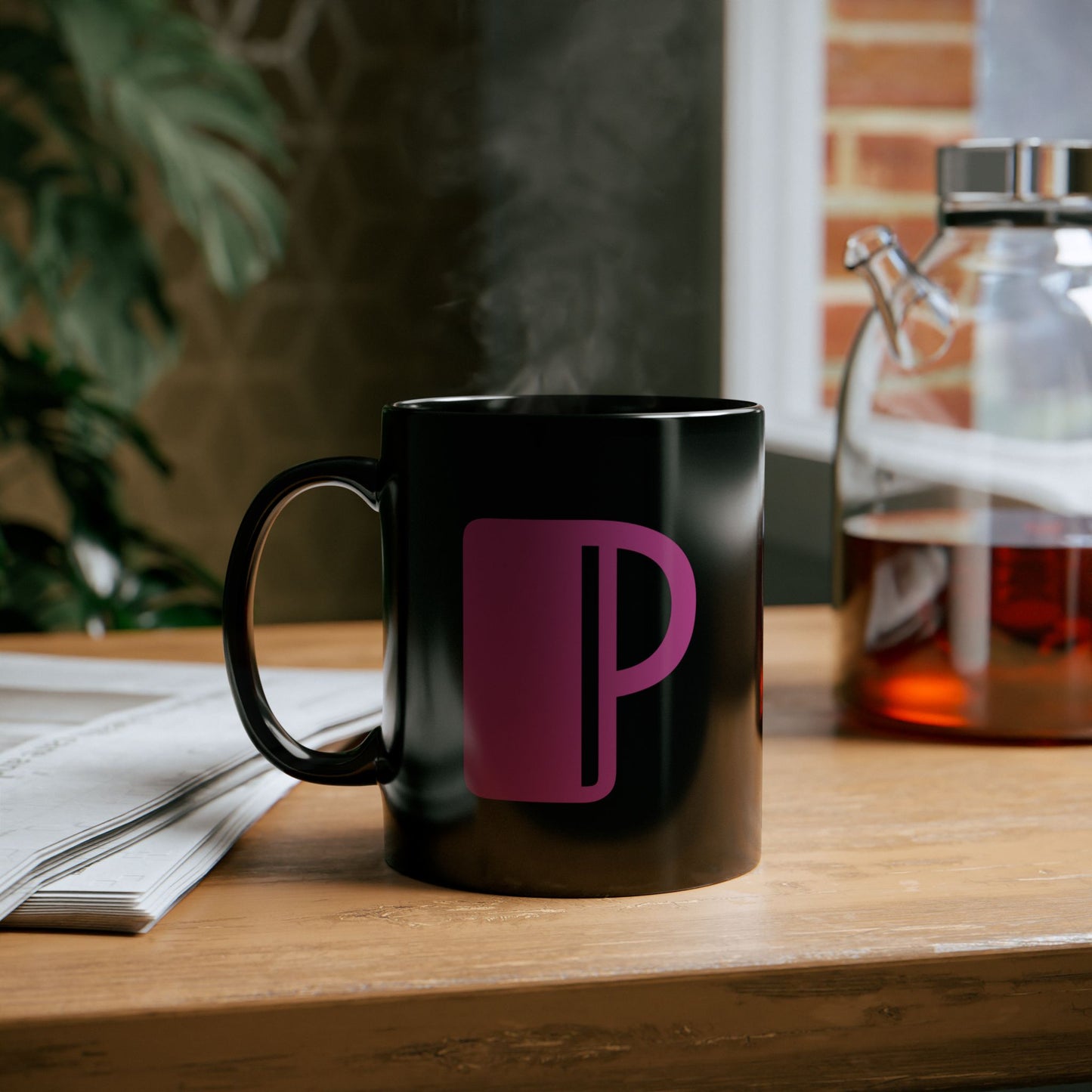 Mug Hot Pink Initial Black "P"