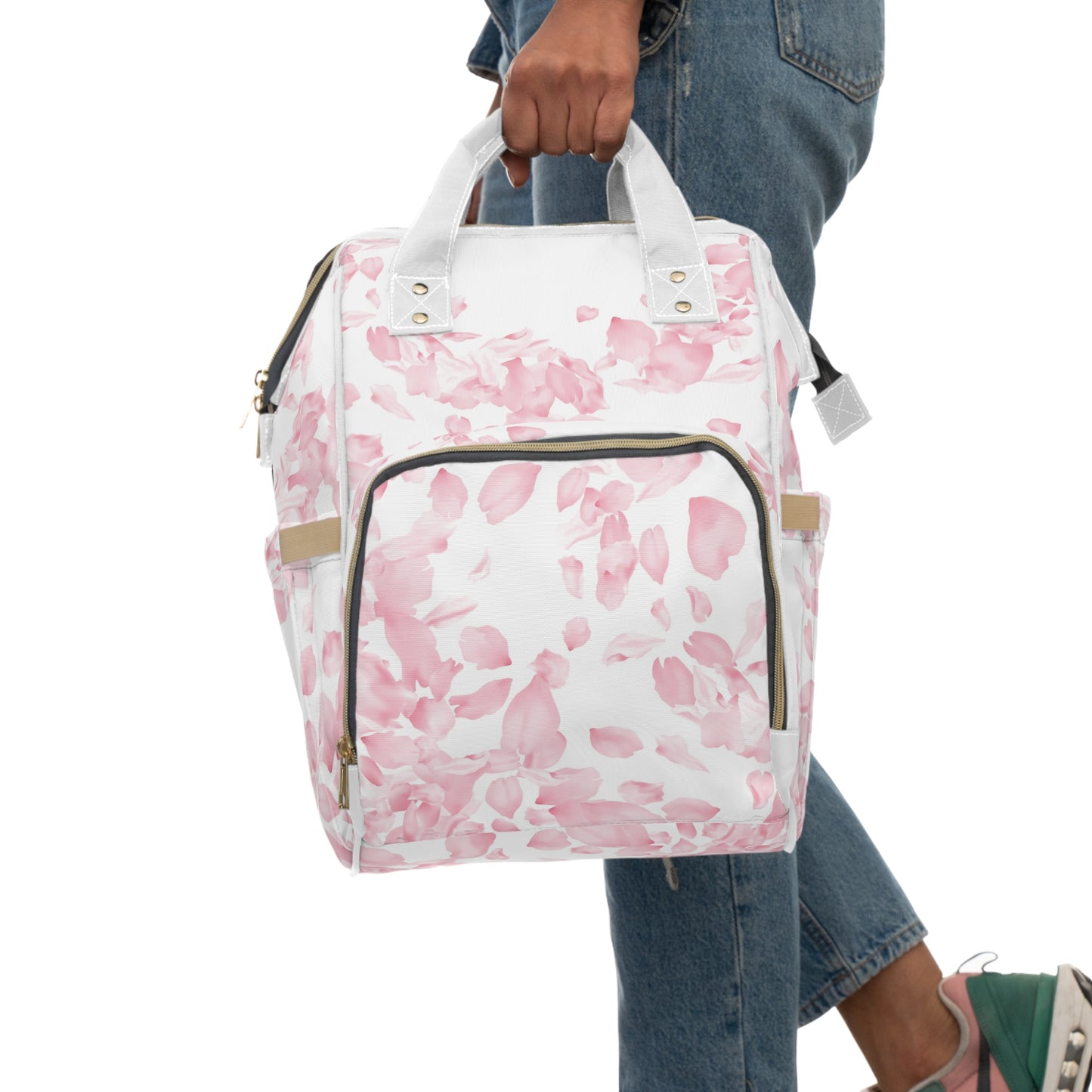 Pink Rose Petals Multifunctional Diaper Backpack