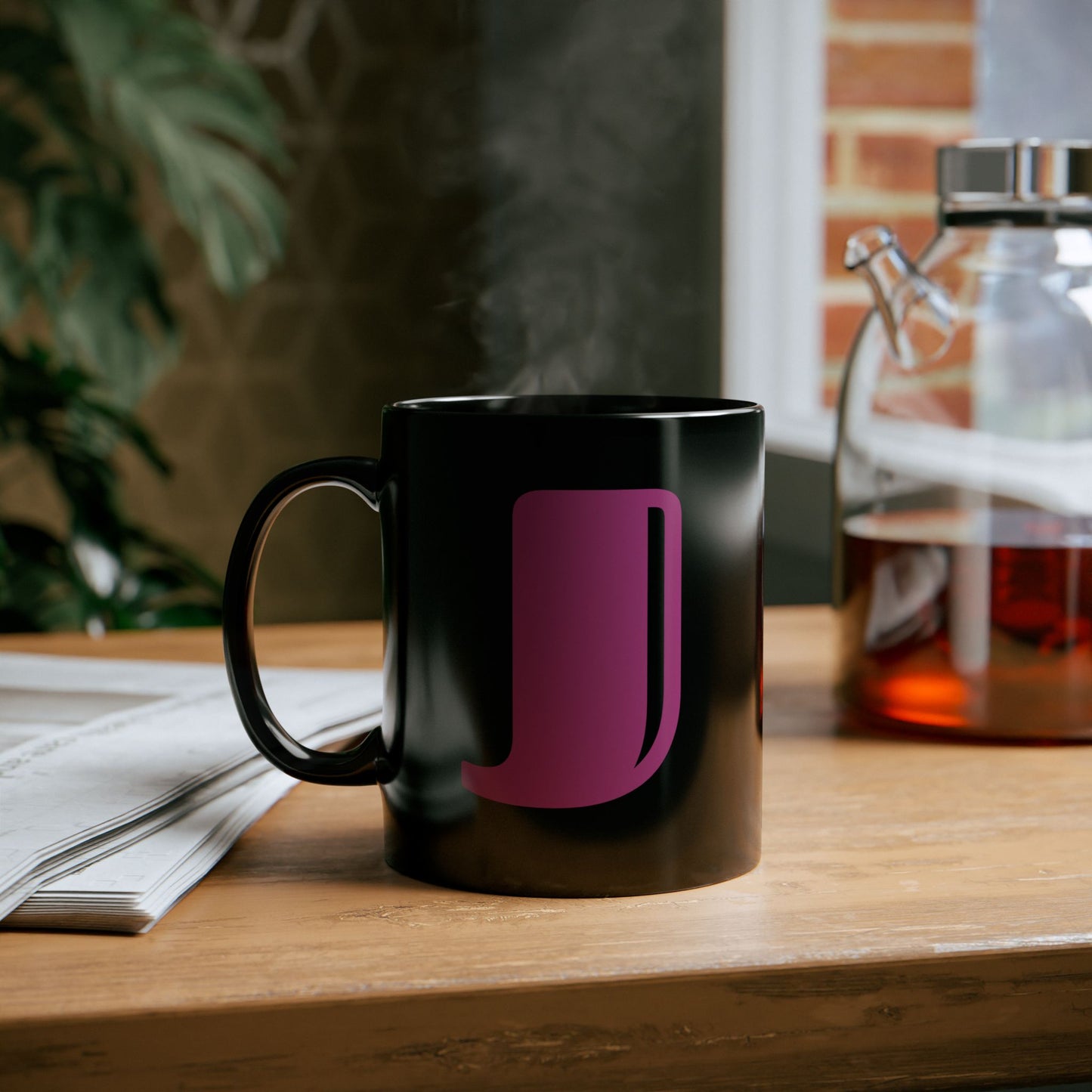 Mug Hot Pink Initial Black "J"