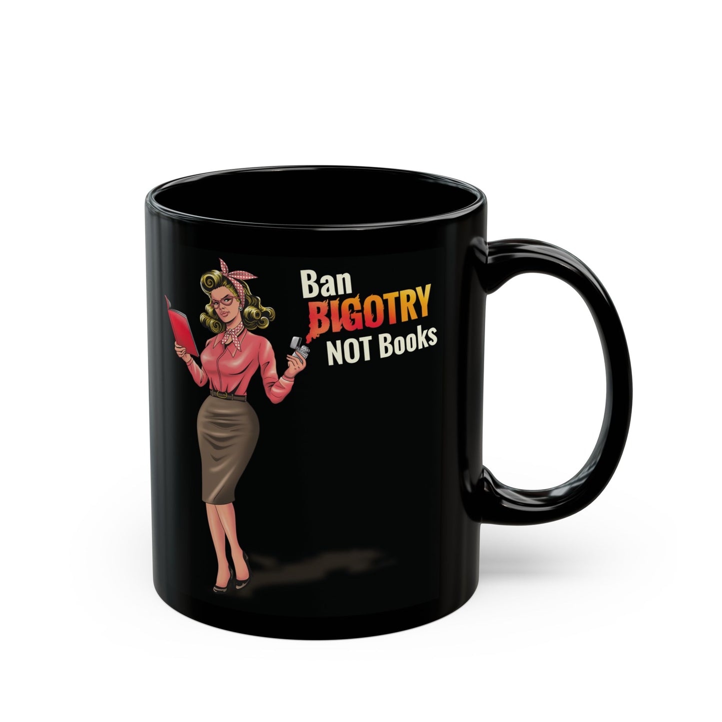 Mug - Ban Bigotry not books Vintage design - Black (11oz, 15oz)