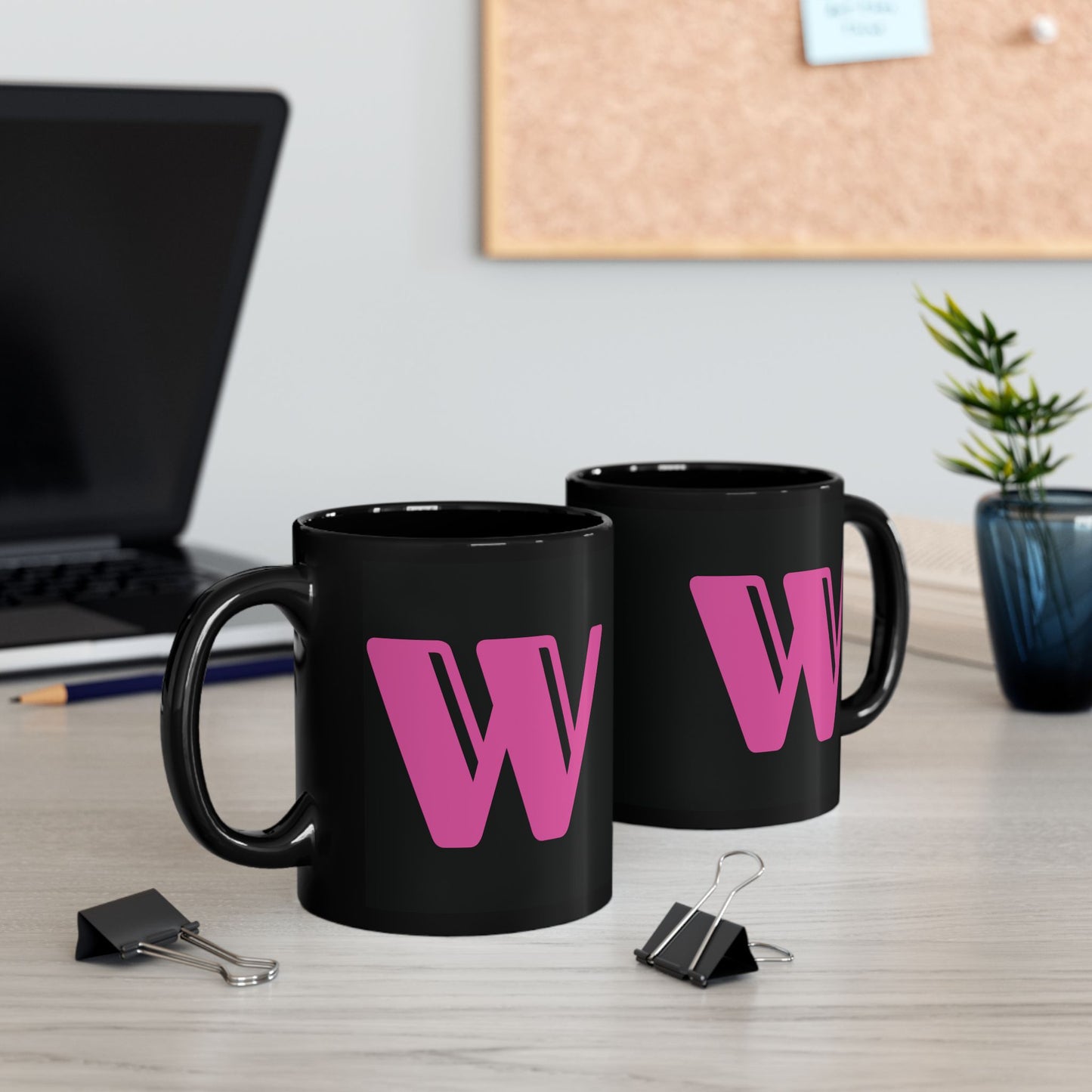 Mug Hot Pink Initial Black "W"