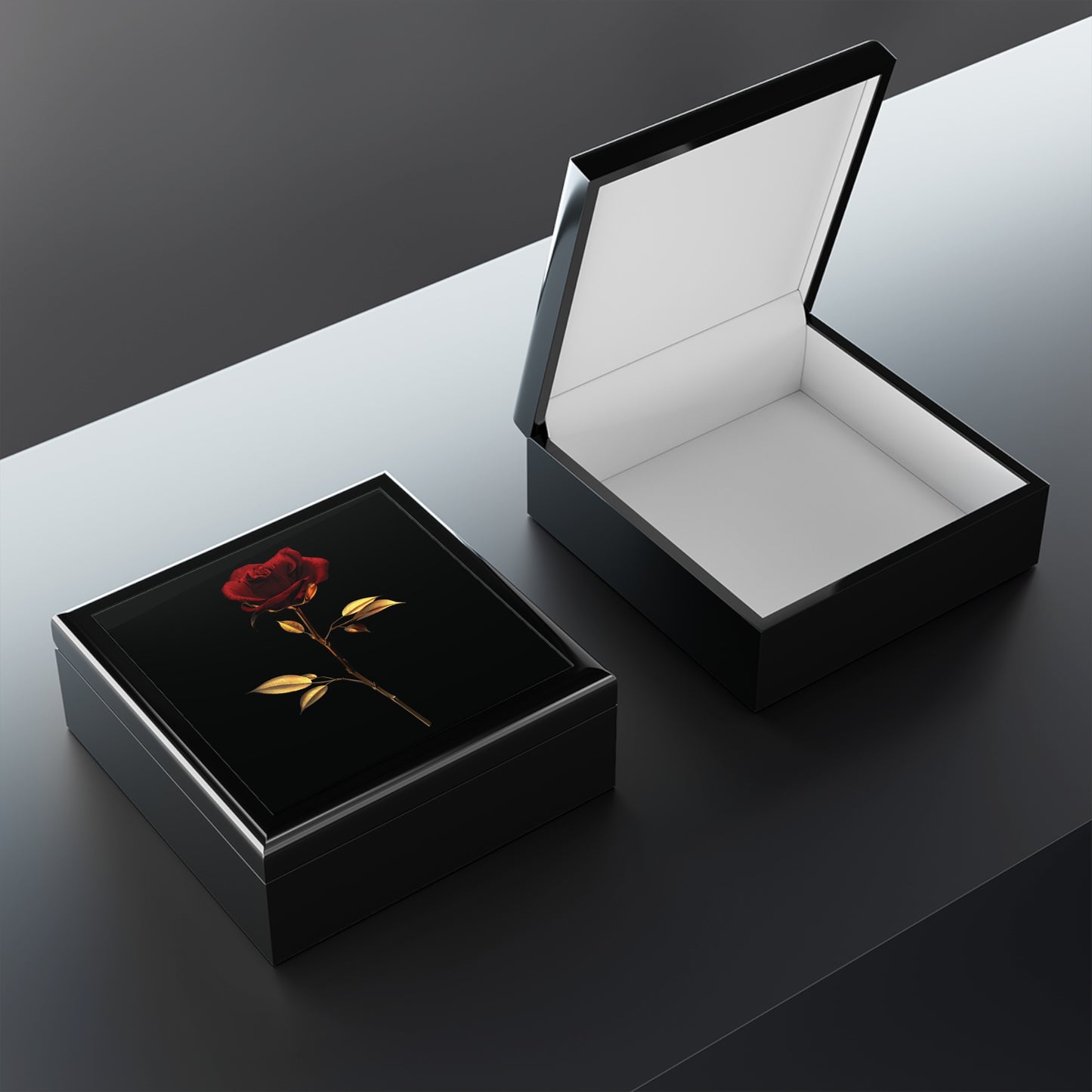 Jewelry Box Single Red Rose Design