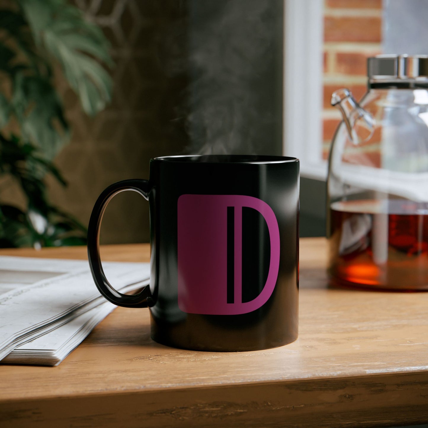 Mug Hot Pink Initial Black "D"