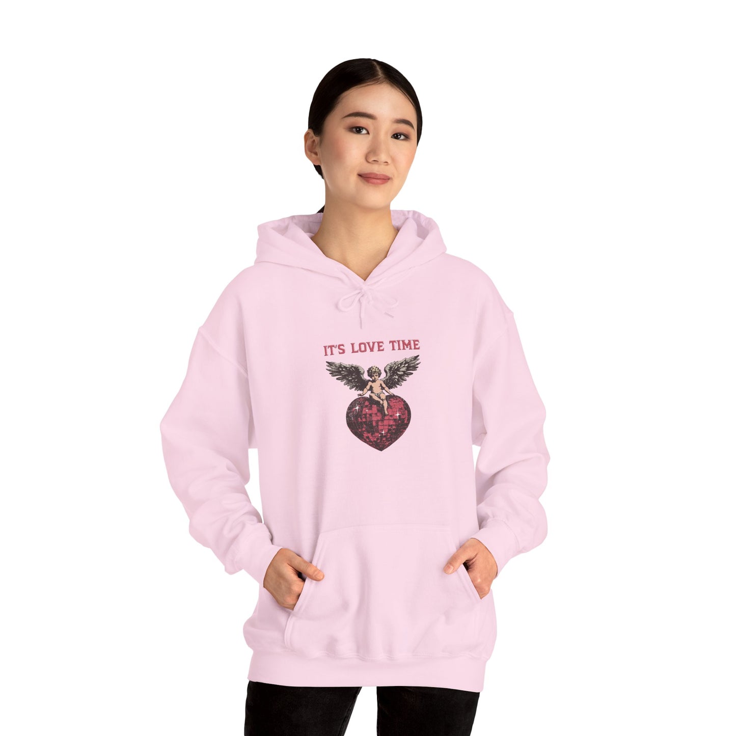 Vintage 'It's Love Time' Hoodie - Valentine's Day Gift for Her and Him