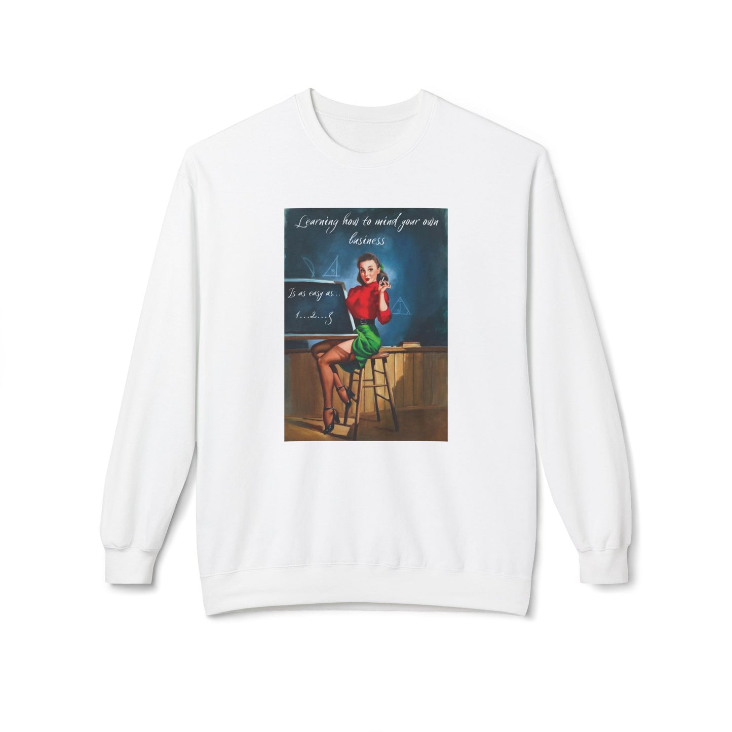 Unisex Midweight Softstyle Fleece Crewneck Vintage Sweatshirt "Learning How to Mind Your Own Business"