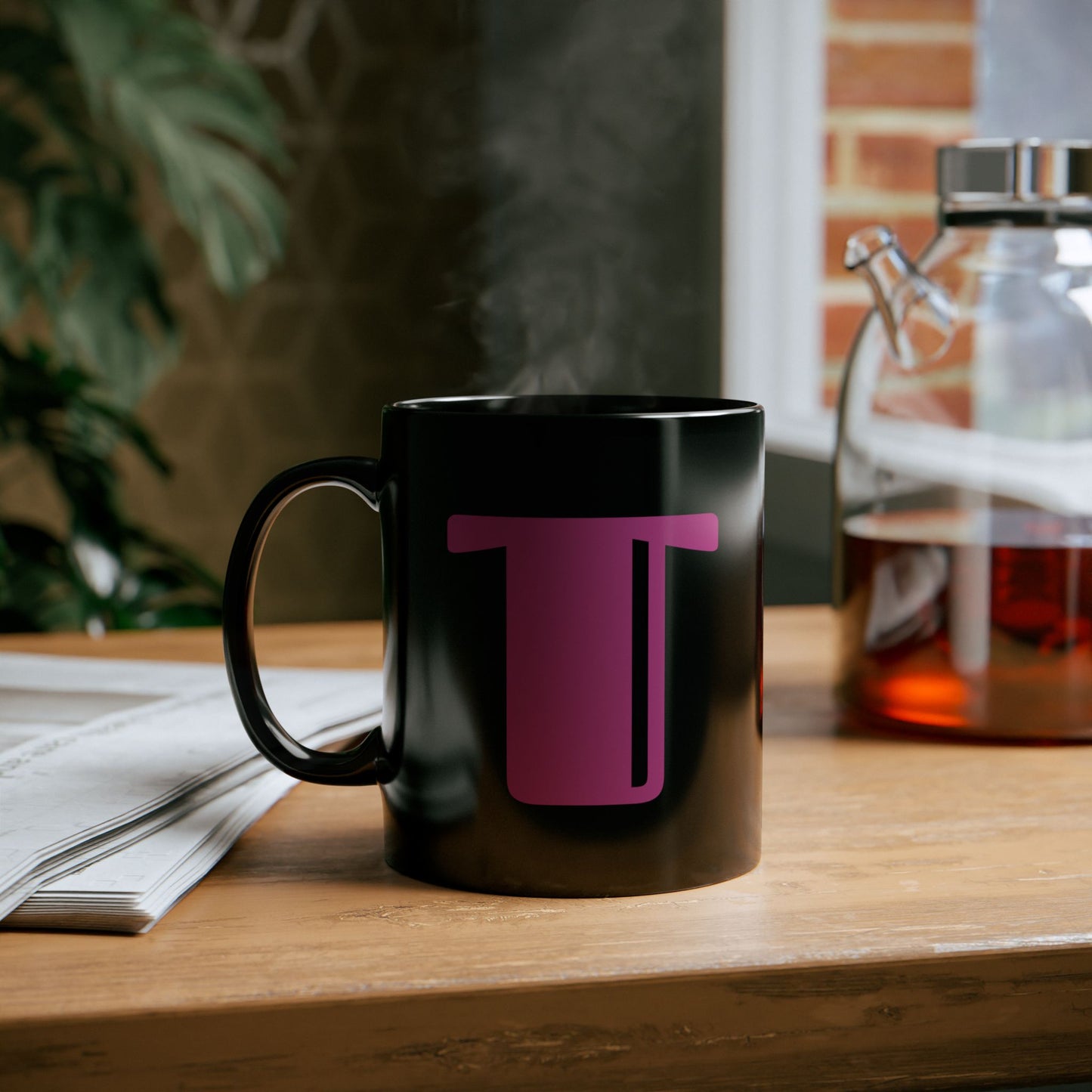 Mug Hot Pink Initial Black "T"