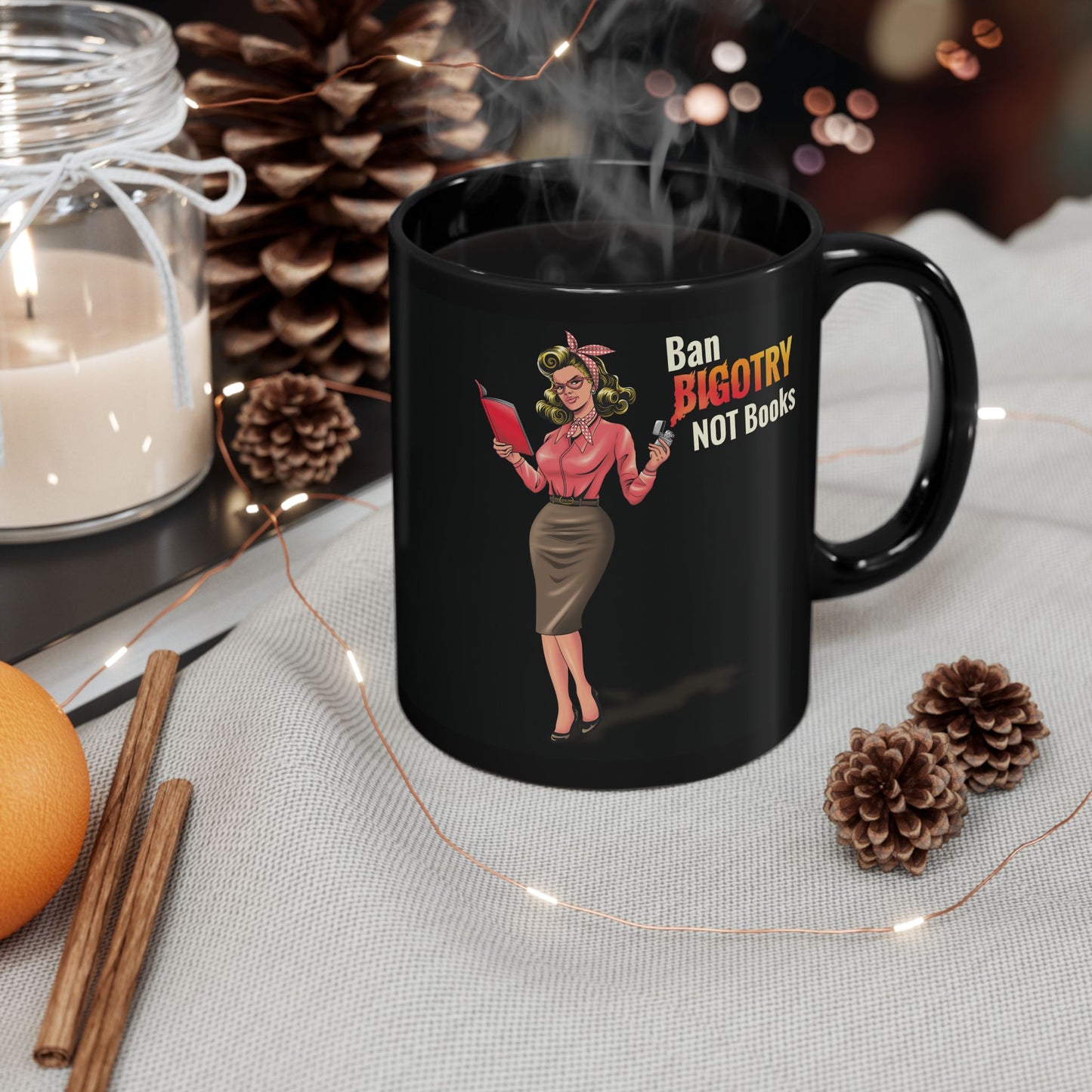 Mug - Ban Bigotry not books Vintage design - Black (11oz, 15oz)