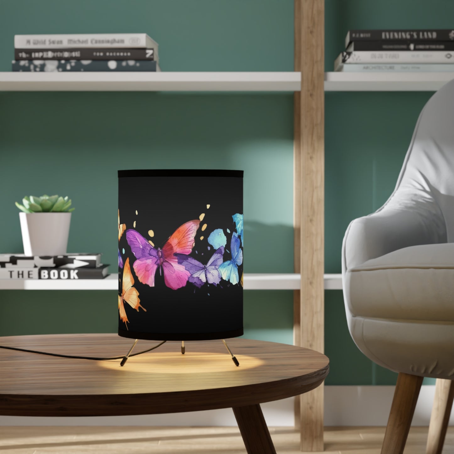 Butterflies and Beauty Tripod Lamp with High-Res Printed Shade, US\CA plug