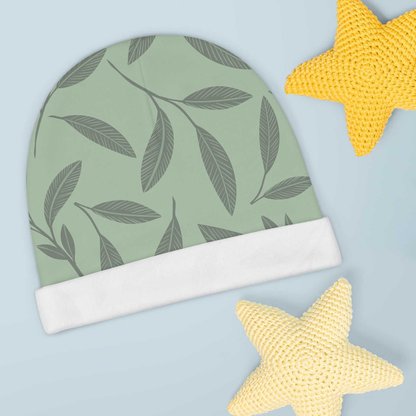 Baby Beanie, Gender Neutral (Sage Leaves Design)