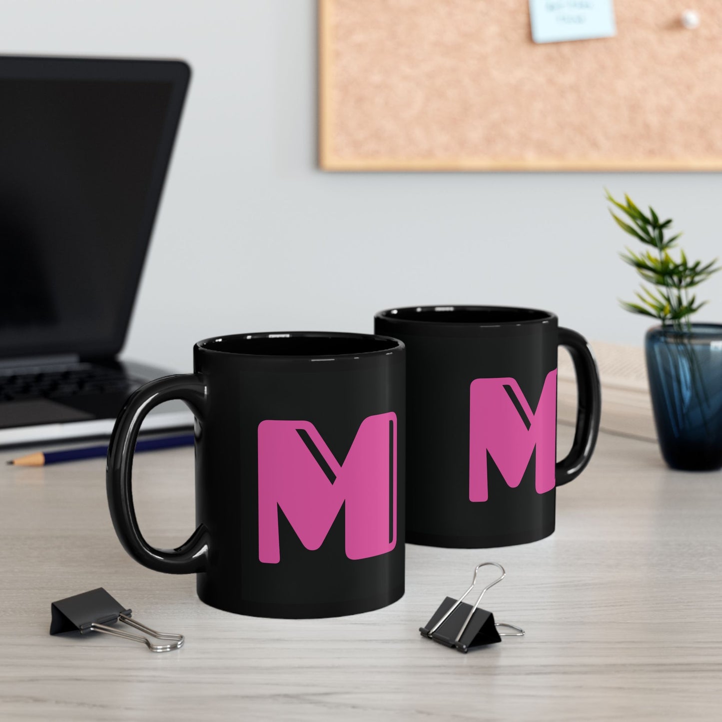 Mug Hot Pink Initial Black "M"