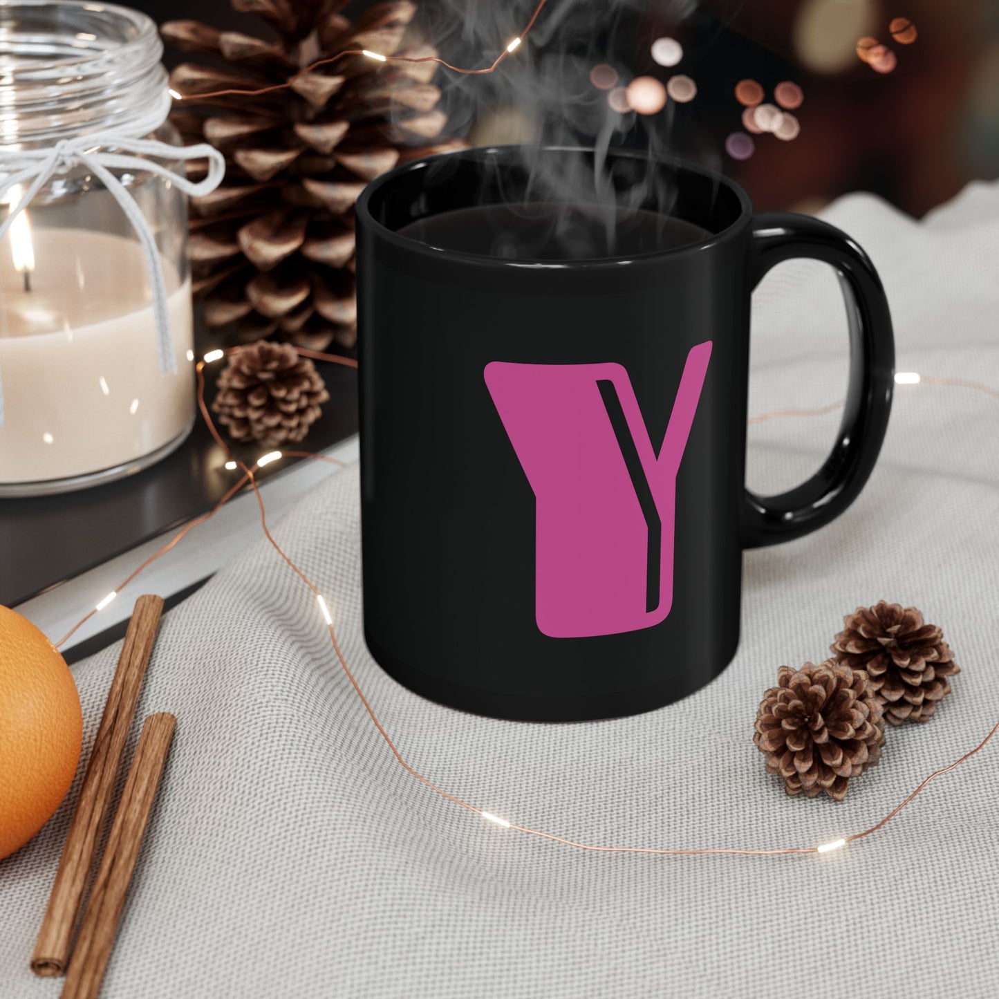 Mug Hot Pink Initial Black "Y"