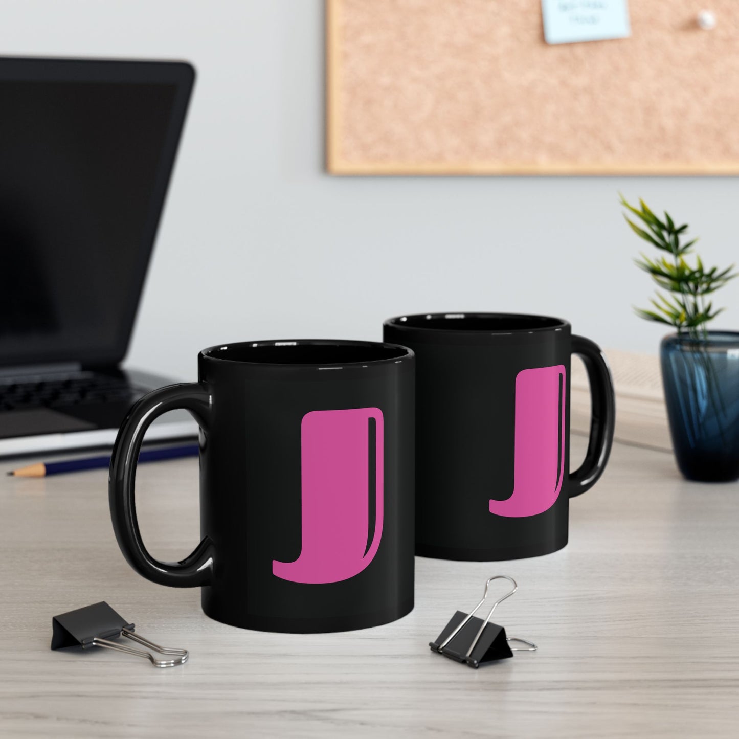Mug Hot Pink Initial Black "J"