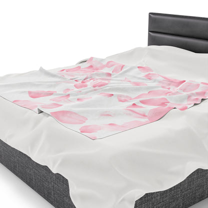 Pink Rose Petals Velveteen Plush Blanket