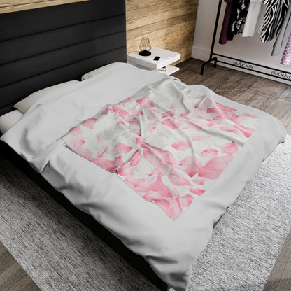 Pink Rose Petals Velveteen Plush Blanket