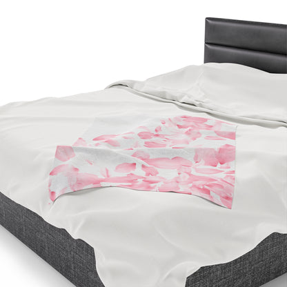 Pink Rose Petals Velveteen Plush Blanket