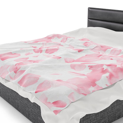 Pink Rose Petals Velveteen Plush Blanket