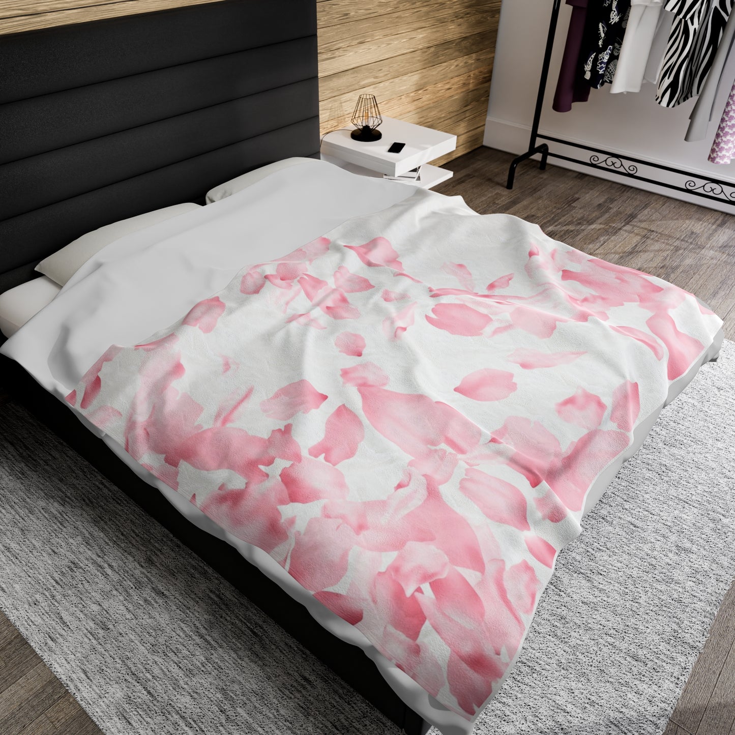 Pink Rose Petals Velveteen Plush Blanket
