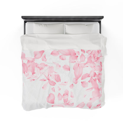 Pink Rose Petals Velveteen Plush Blanket