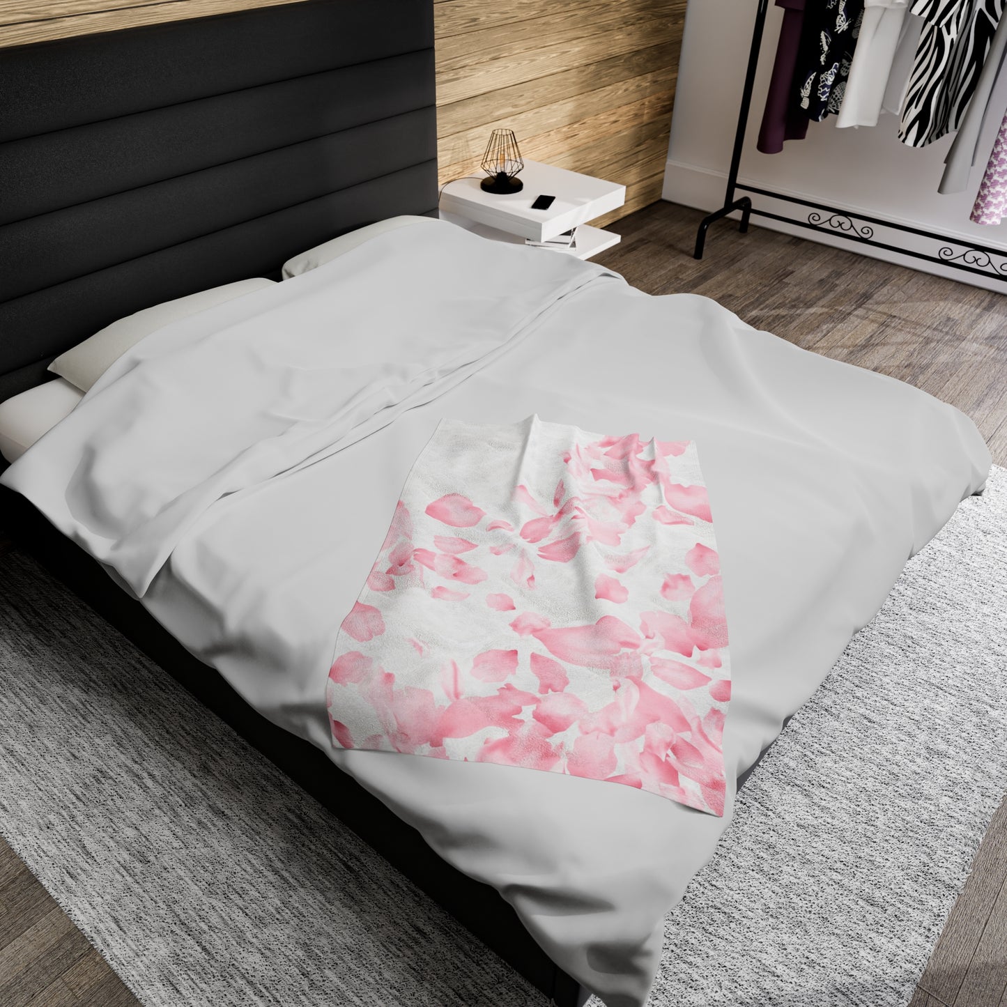 Pink Rose Petals Velveteen Plush Blanket